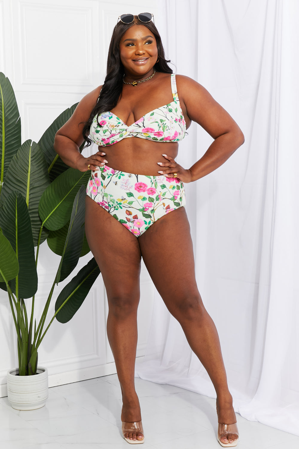 Marina West Swim Take A Dip Twist High-Rise Bikini in Cream  Swimwear- Doll Fits