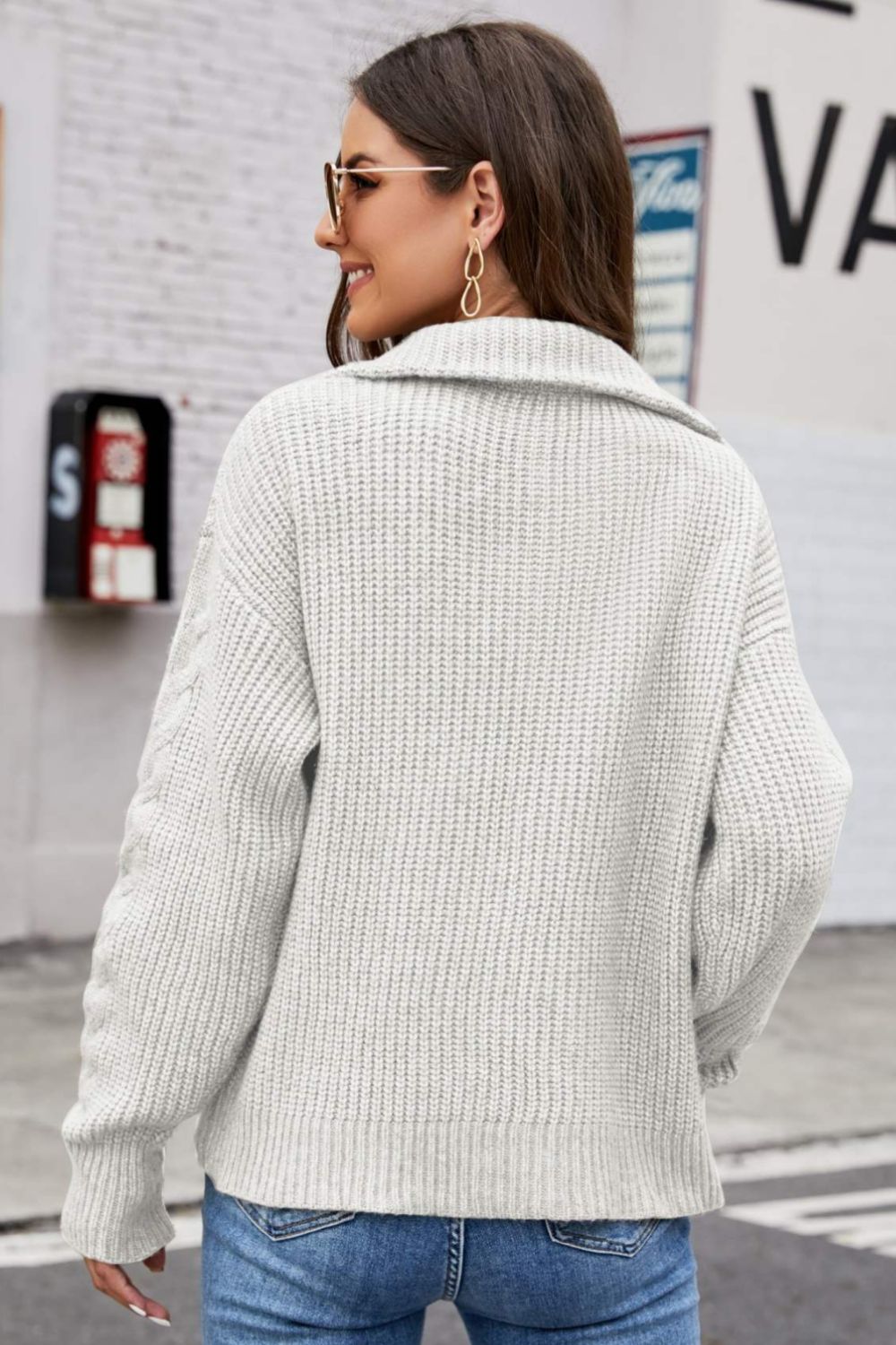 Half Zip Mixed Knit Collared Sweater  Shirts & Tops- Doll Fits