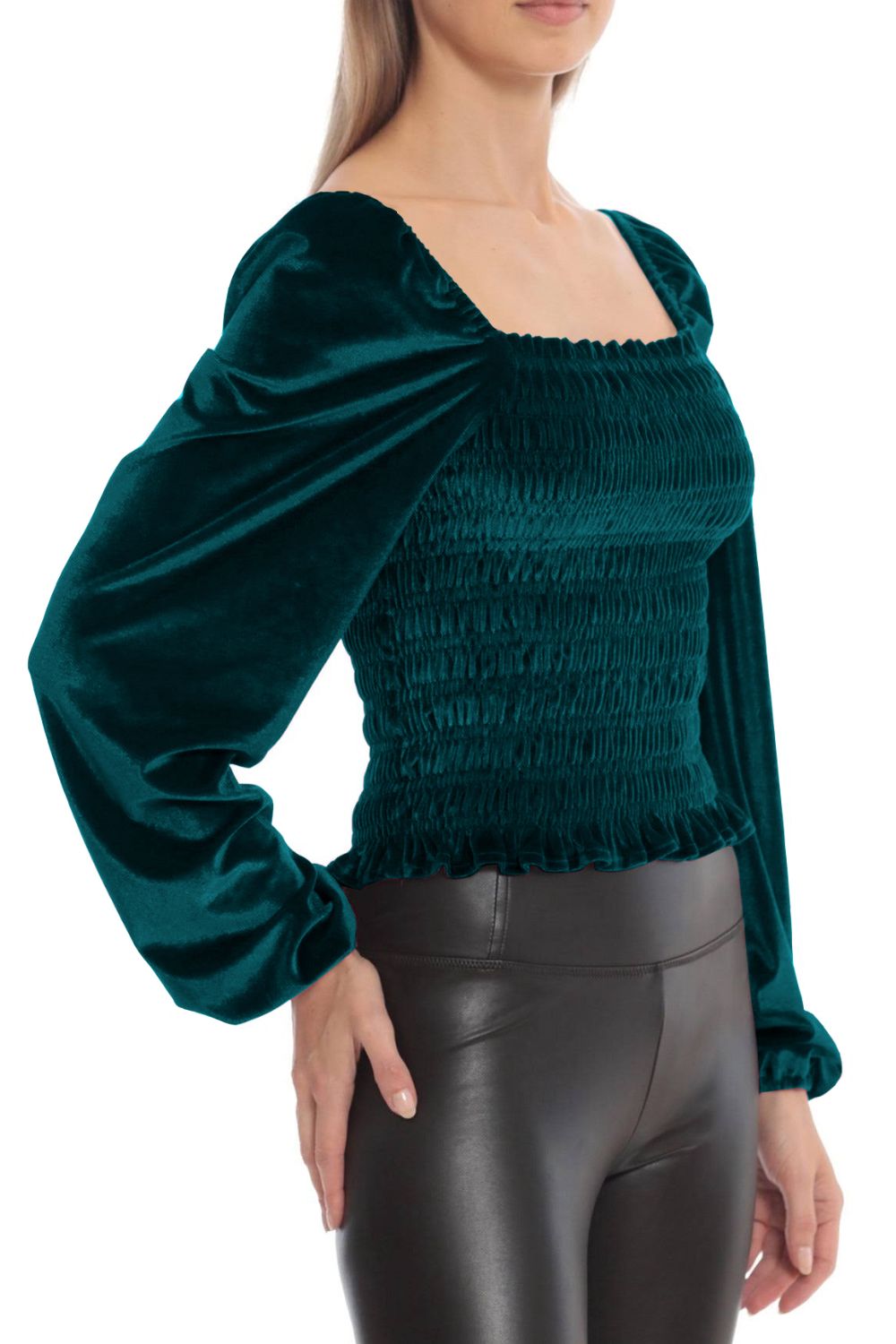 Double Take Smocked Square Neck Long Sleeve Blouse  - Doll Fits