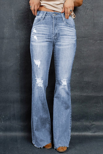 Distressed Raw Hem Flare Jeans  Pants- Doll Fits