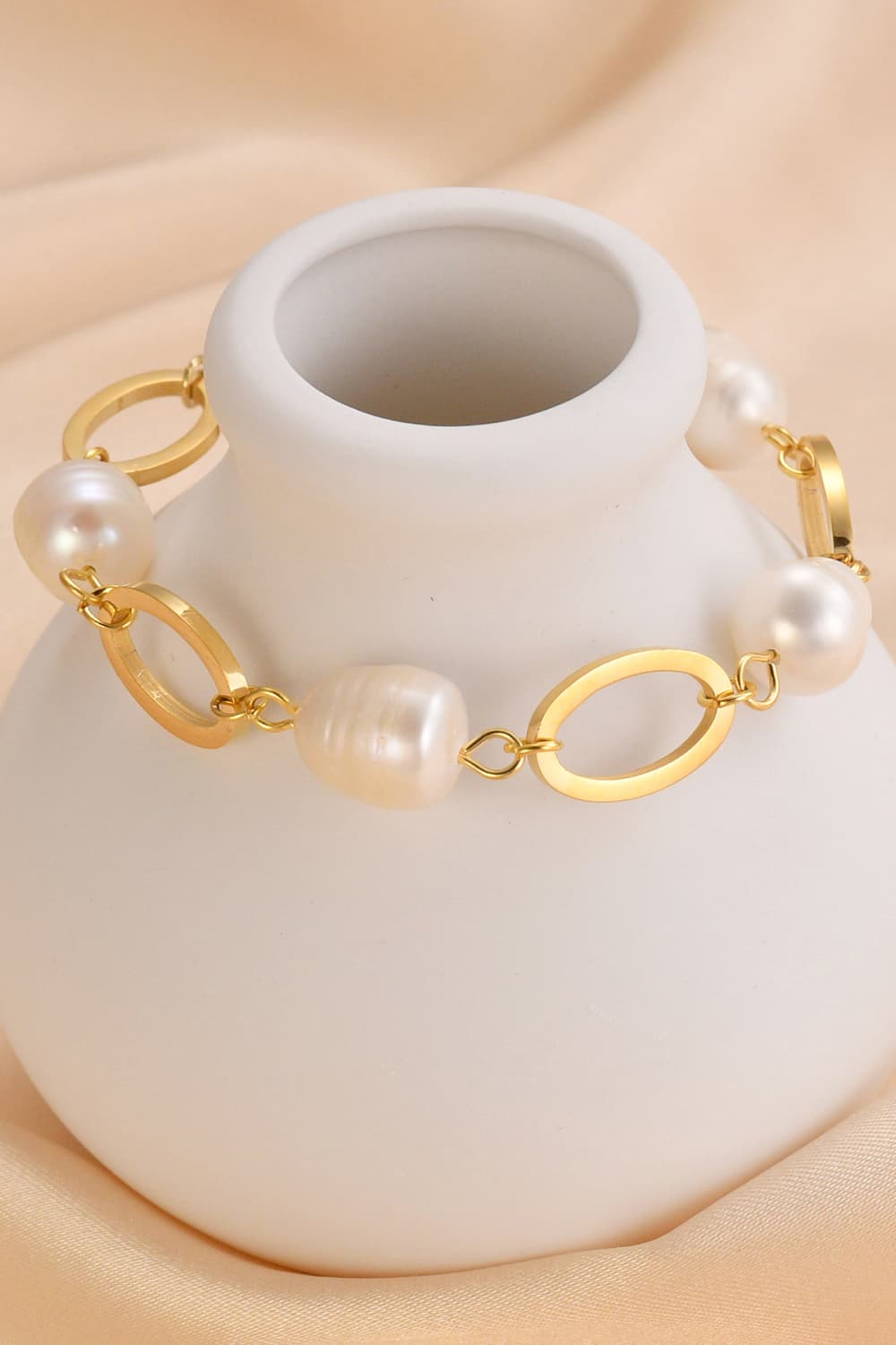 14K Gold-plated Lobster Closure Freshwater Pearl Bracelet  Bracelets- Doll Fits