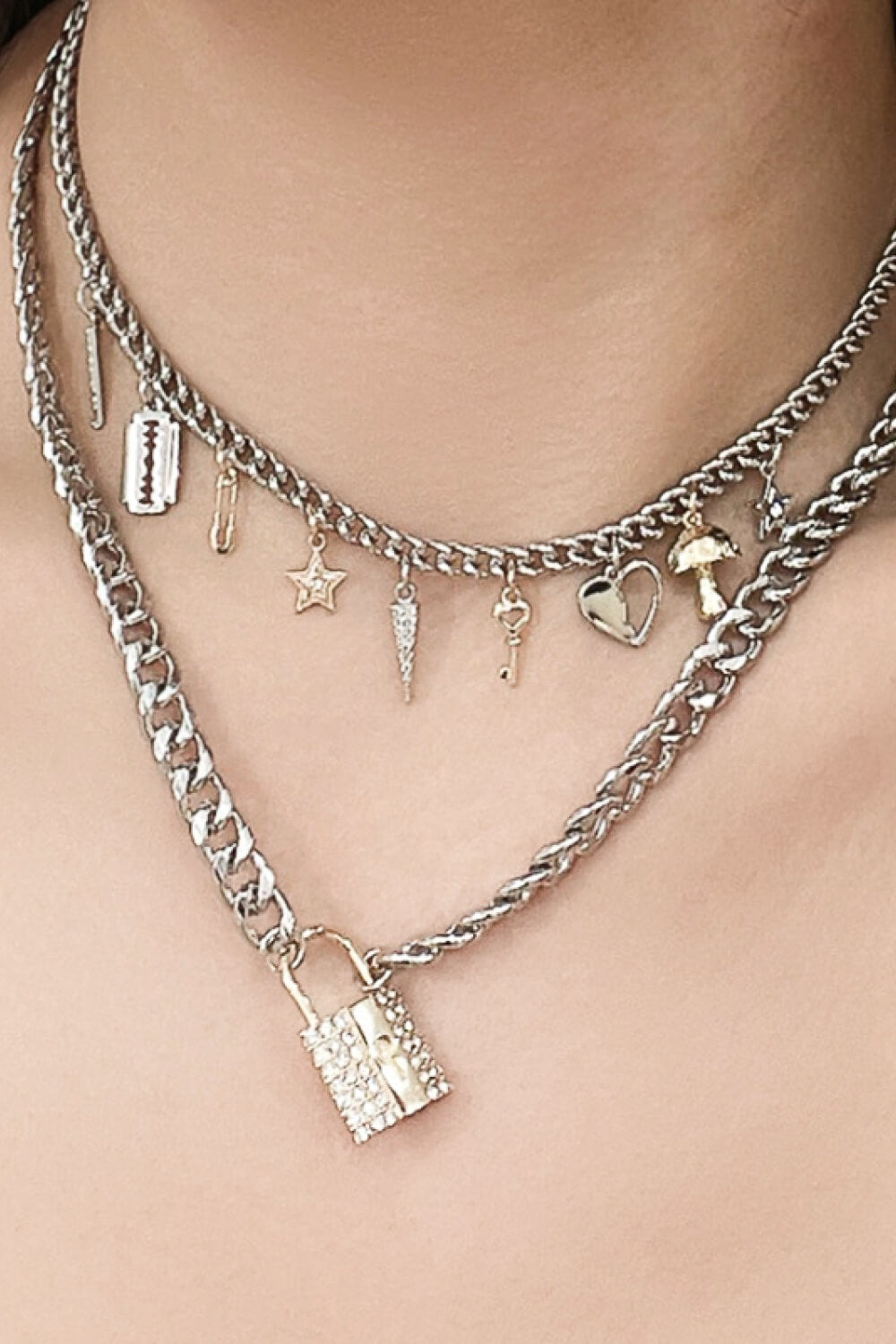 Lock Pendant Double-Layered Necklace  Necklaces- Doll Fits