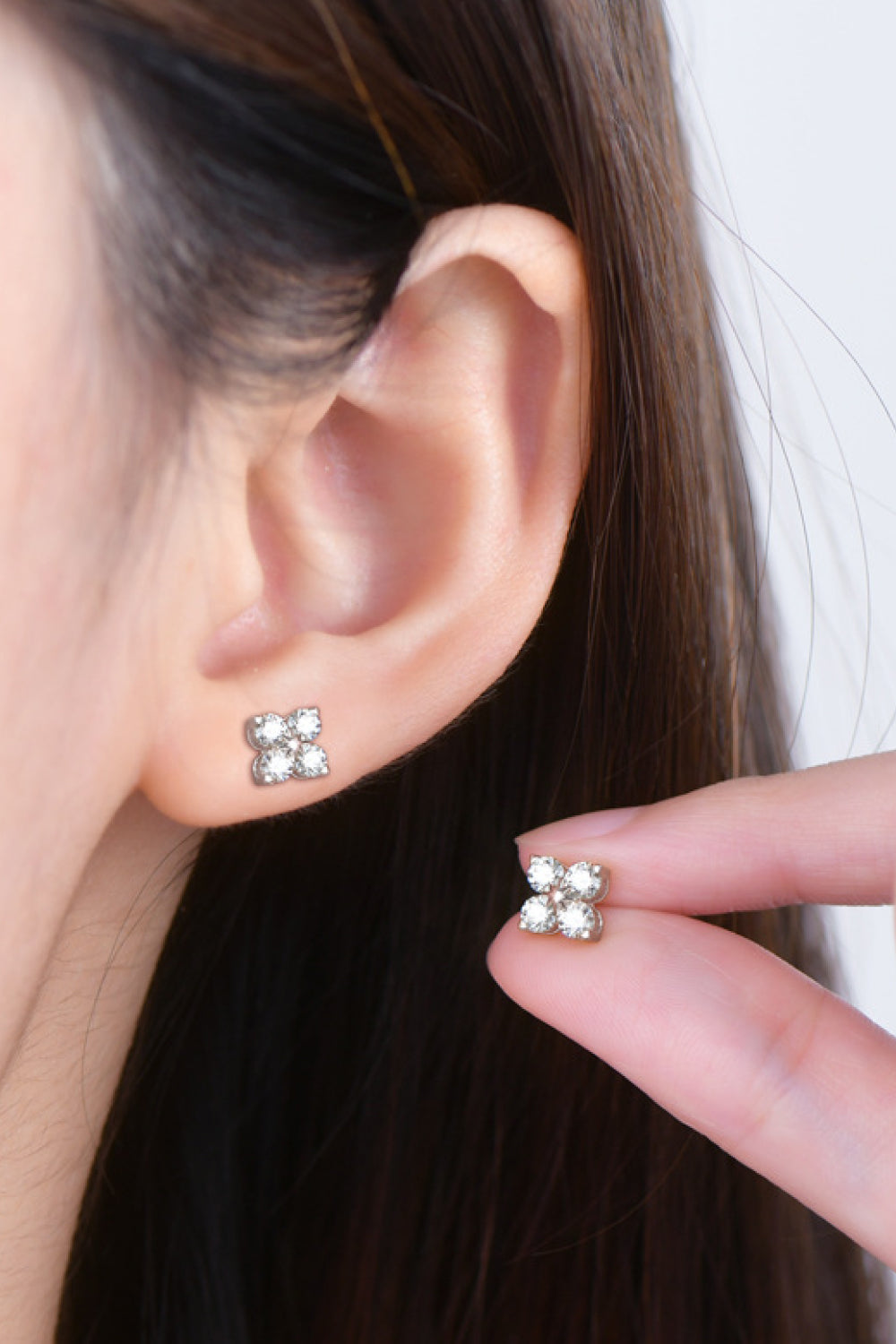 Moissanite 925 Sterling Silver Four-Leaf Clover Shape Earrings  Earrings- Doll Fits