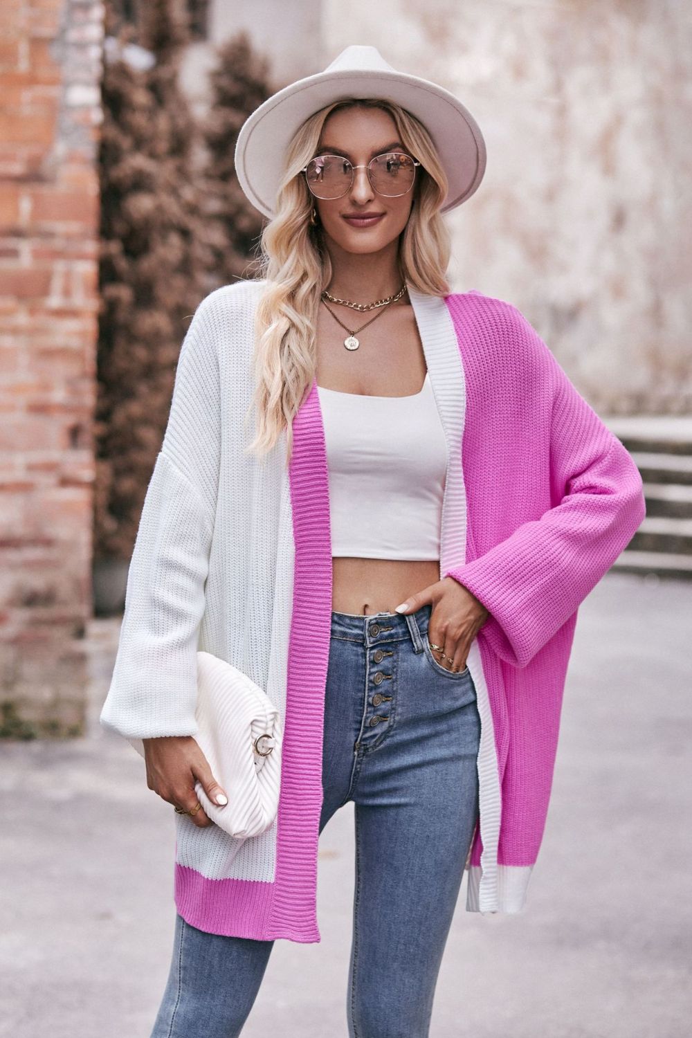 Contrast Open Front Dropped Shoulder Longline Cardigan  Coats & Jackets- Doll Fits