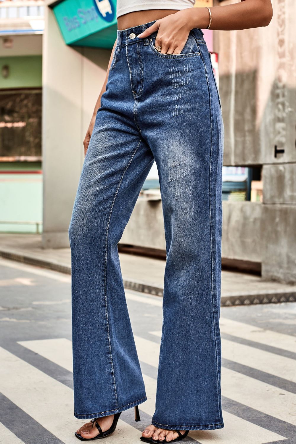 Buttoned Loose Fit Jeans with Pockets  - Doll Fits
