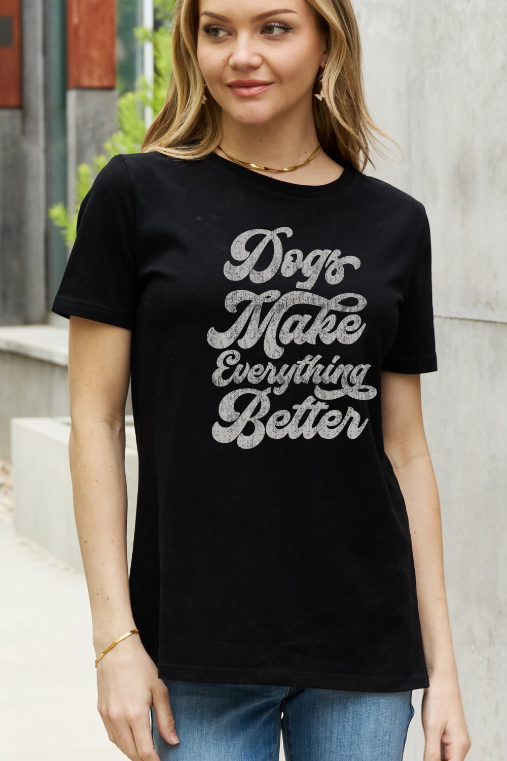 Simply Love Full Size DOGS MAKE EVERTHING BETTER Graphic Cotton Tee  - Doll Fits