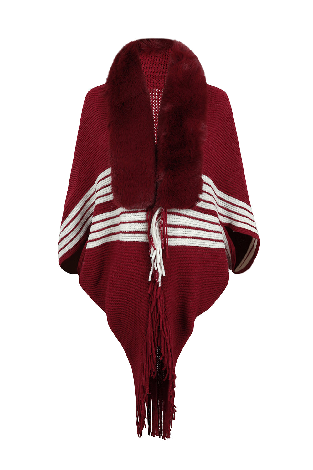 Striped Fringe Detail Long Sleeve Poncho  - Doll Fits