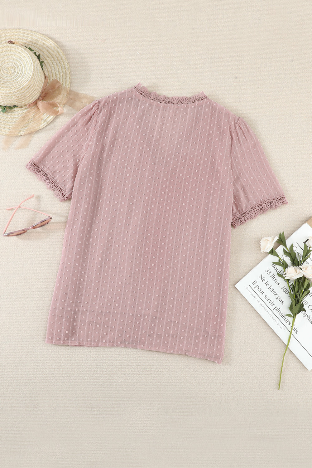 Swiss Dot Lace Trim Plunge Blouse  Shirts & Tops- Doll Fits