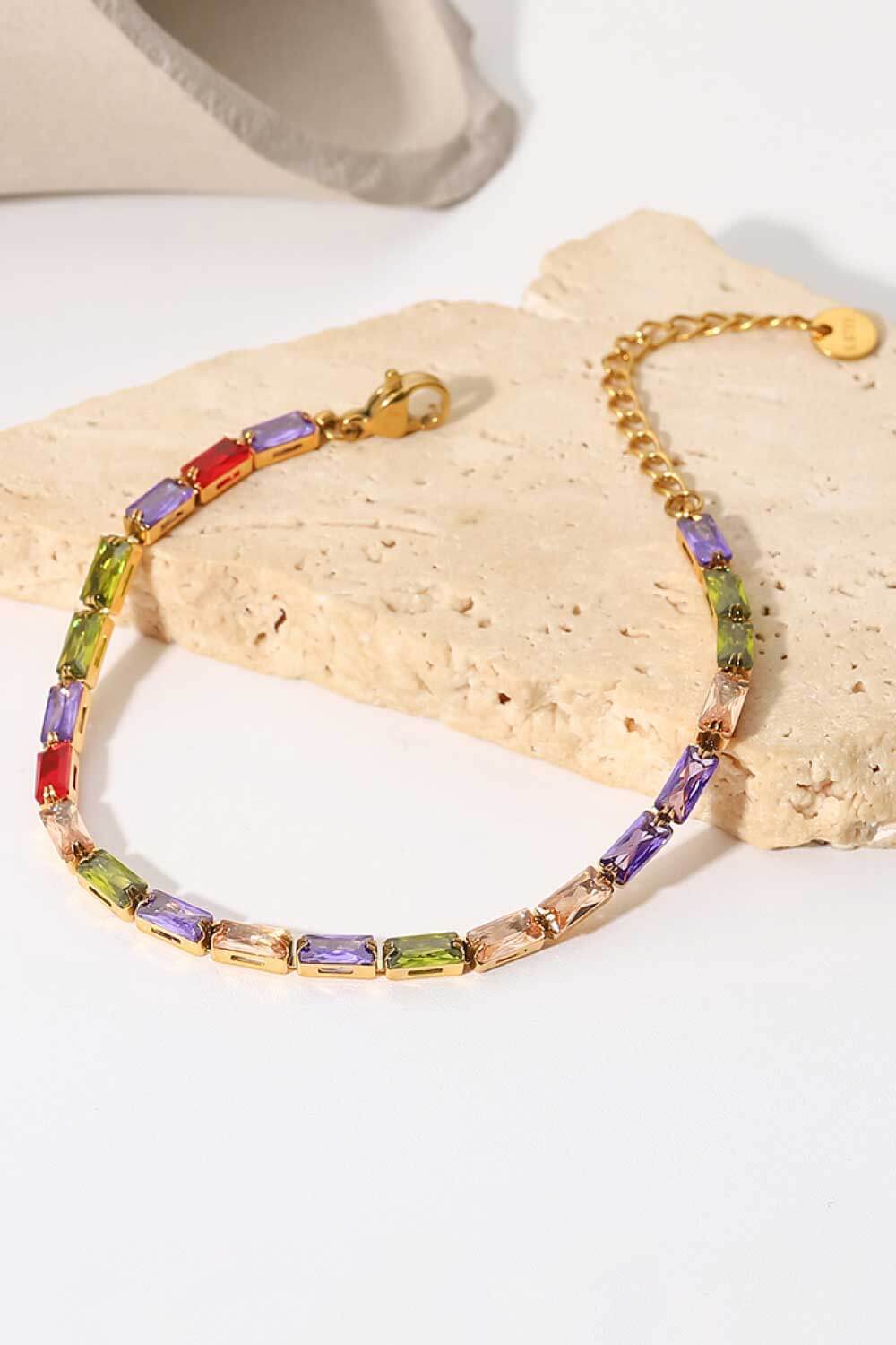 18K Gold Plated Multicolored Cubic Zirconia Bracelet  Bracelets- Doll Fits