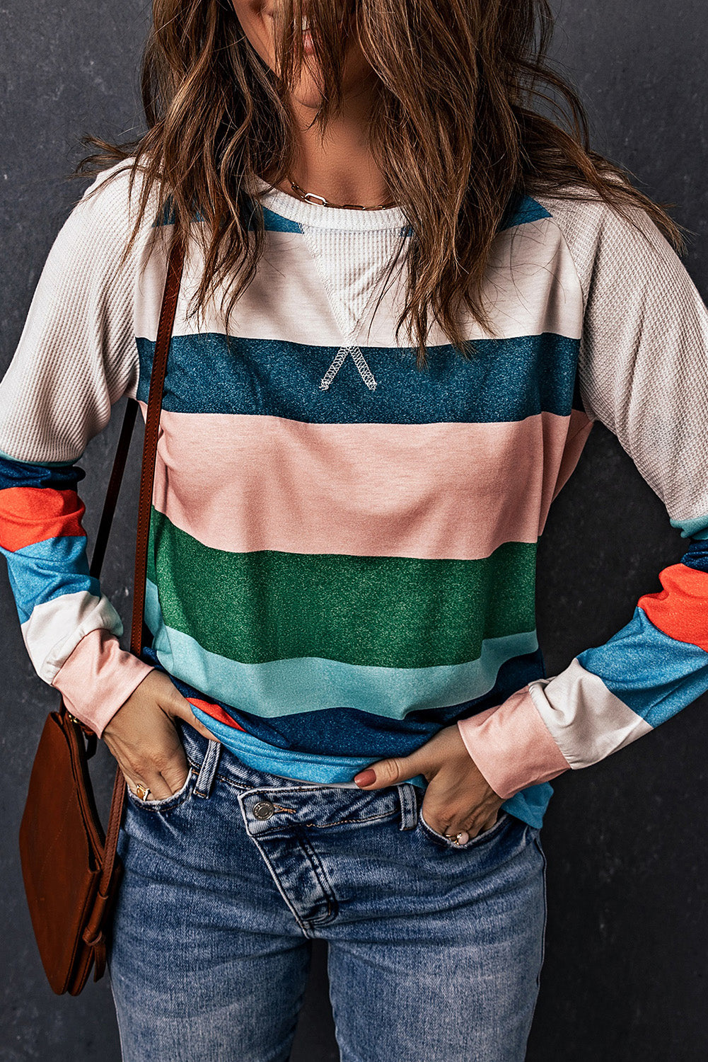 Striped Raglan Sleeve Round Neck Tee  Shirts & Tops- Doll Fits