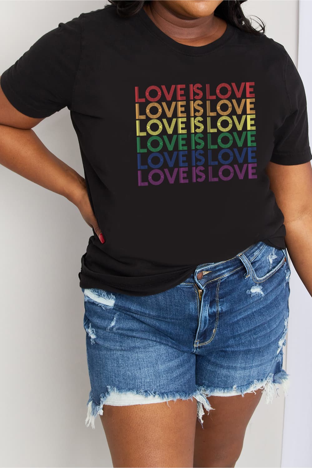 Simply Love Full Size LOVE IS LOVE Graphic Cotton Tee  Shirts & Tops- Doll Fits