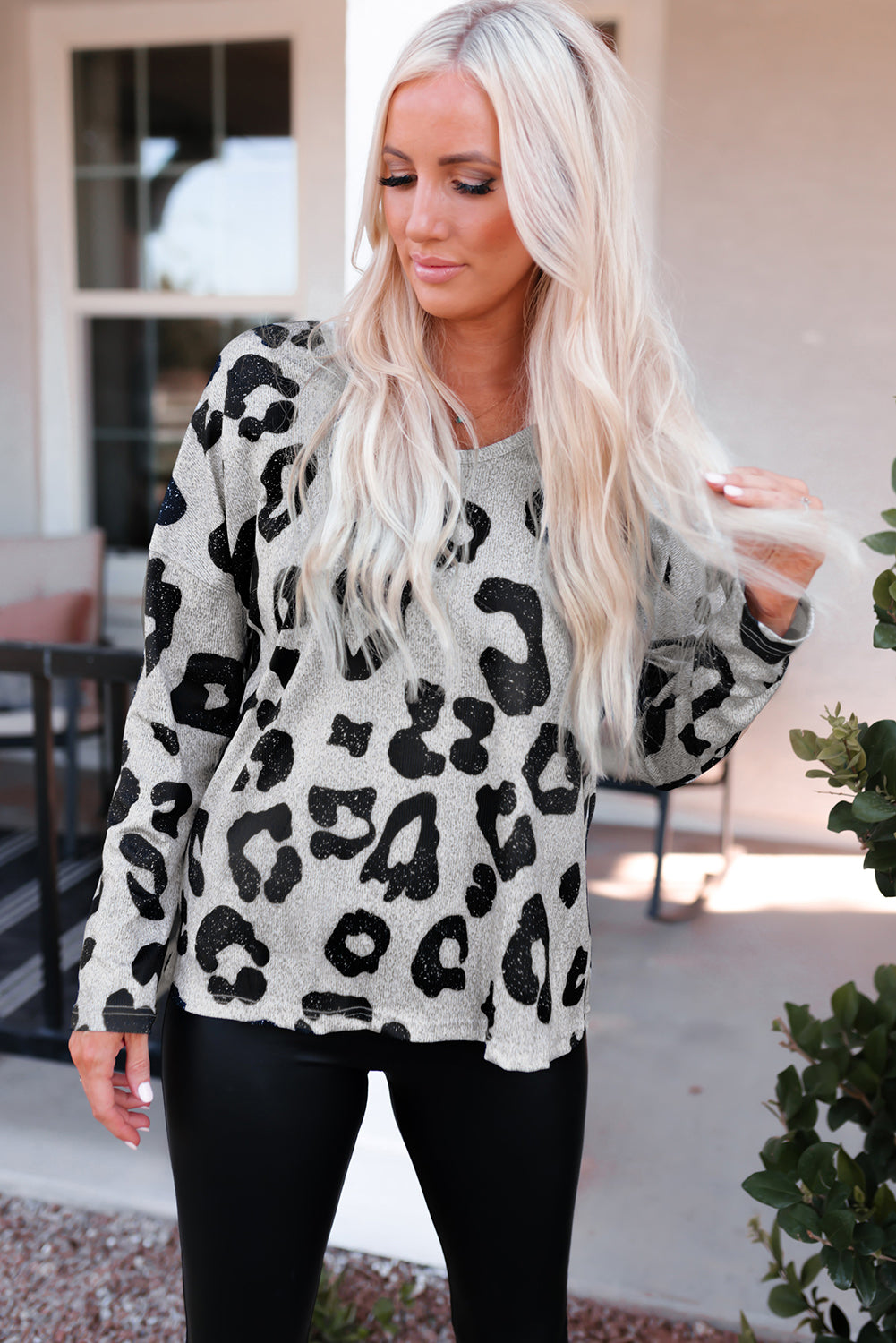 Leopard Round Neck Dropped Shoulder Top  Shirts & Tops- Doll Fits