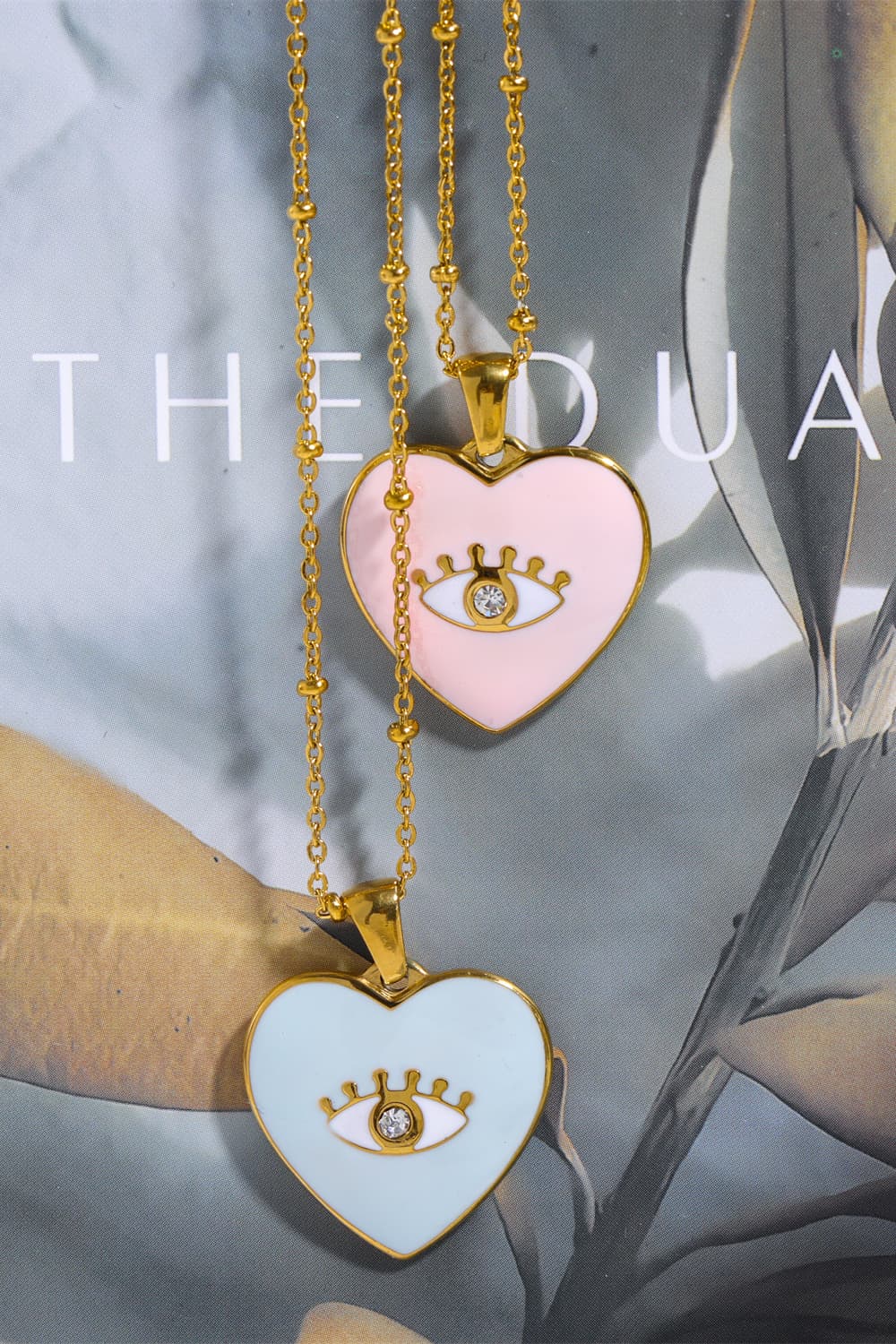 Heart & Evil Eye Shape 18K Gold Plated Pendant Necklace  Necklaces- Doll Fits