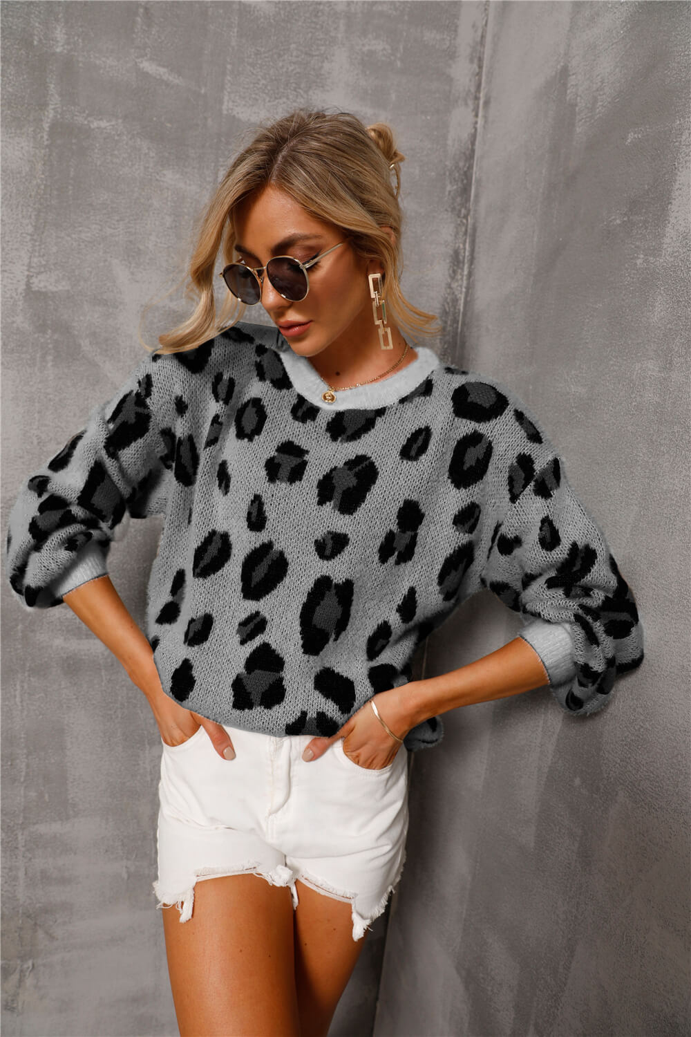 Animal Print Dropped Shoulder Knit Pullover  Shirts & Tops- Doll Fits