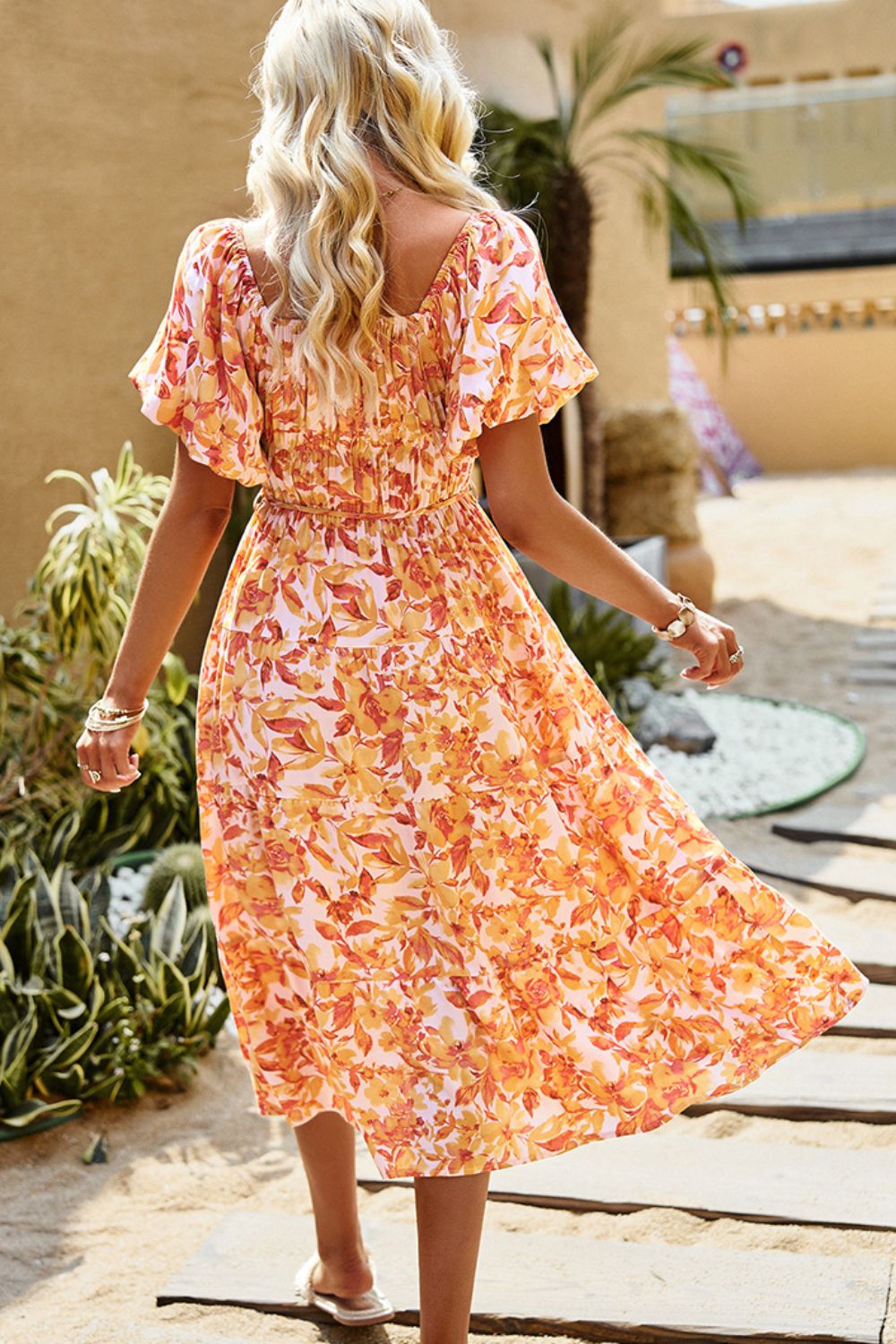 Floral Square Neck Tiered Midi Dress  Dresses- Doll Fits