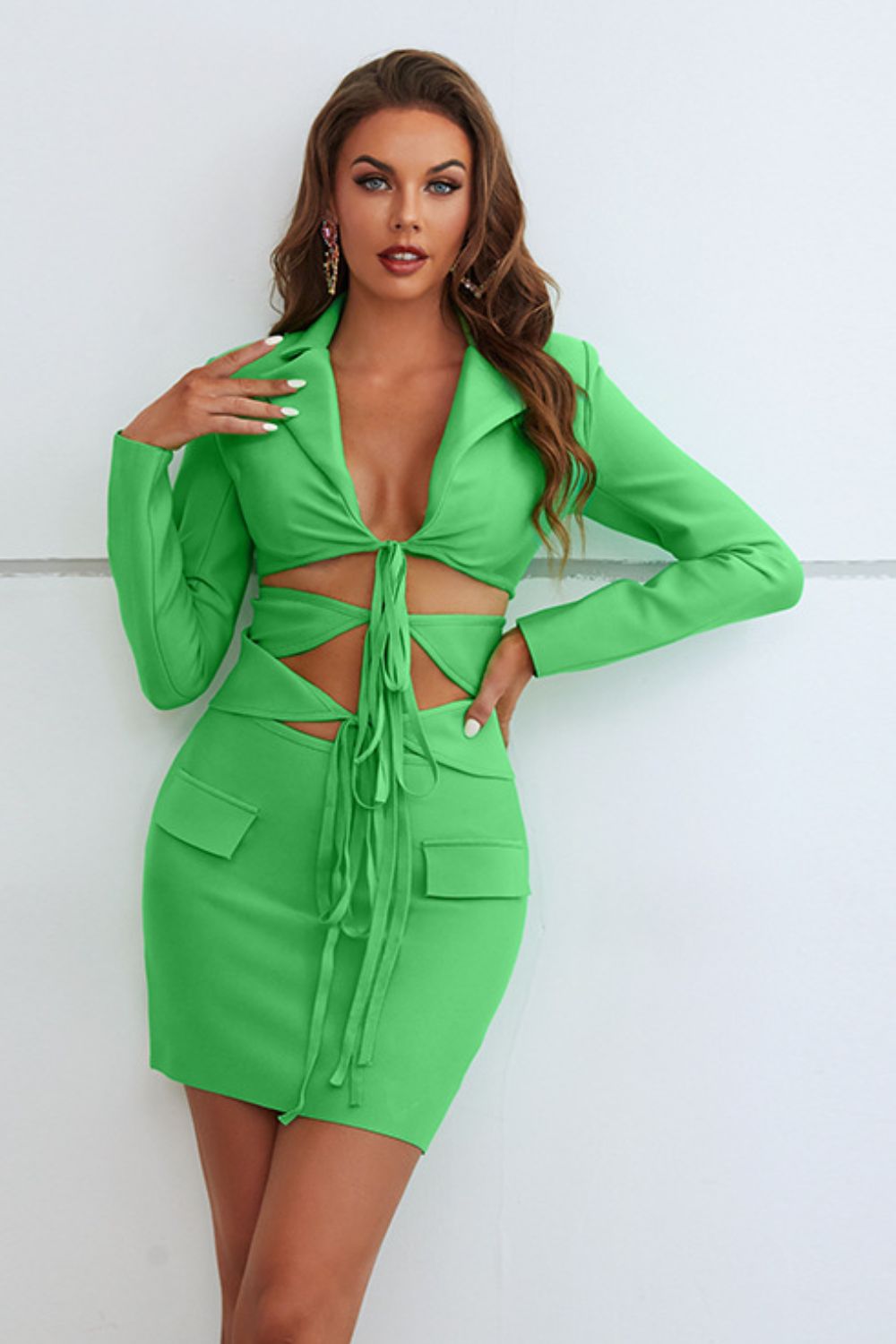 Cutout Tied Blazer and Skirt Set  Outfit Sets- Doll Fits
