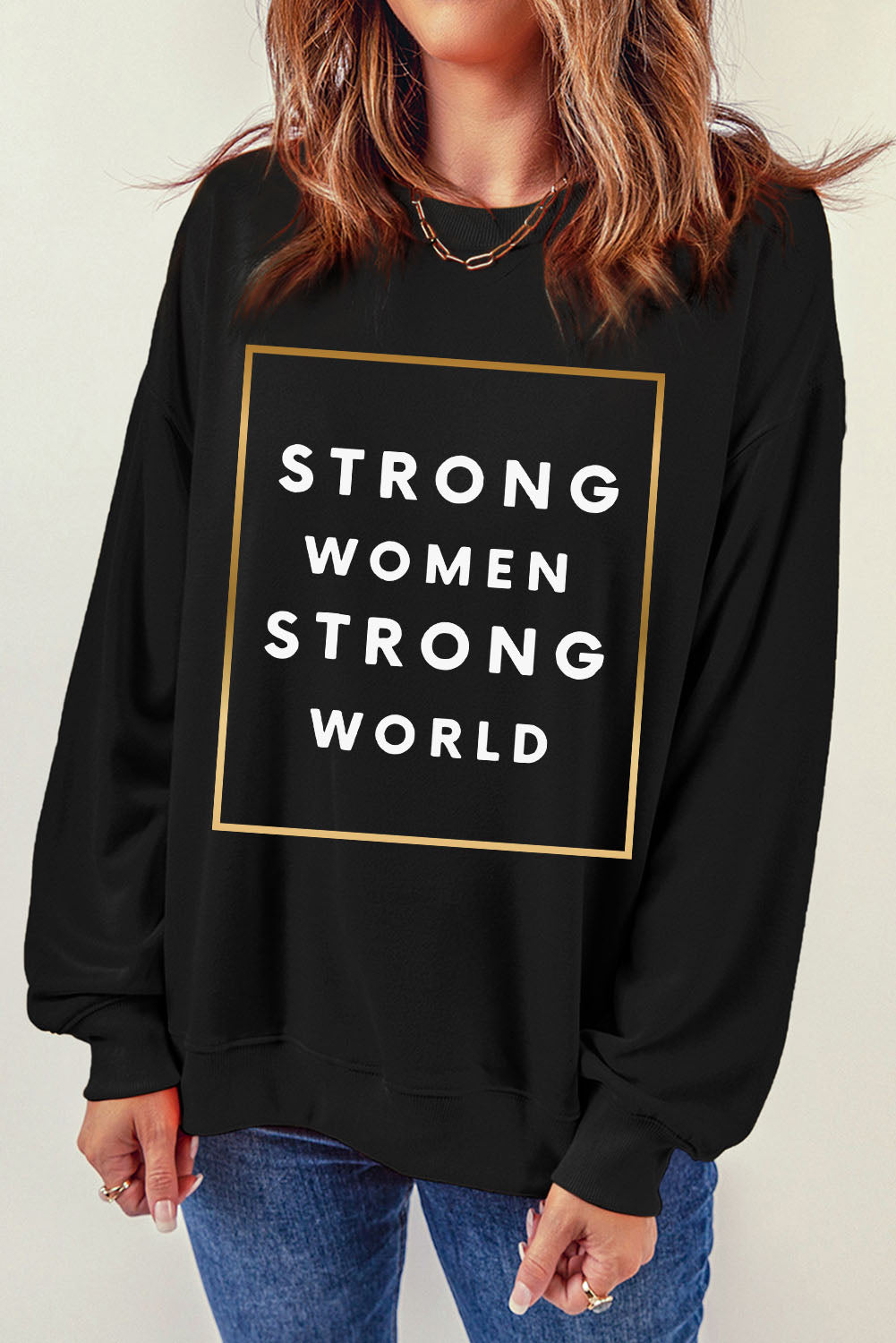 STRONG WOMEN STRONG WORLD Graphic Drop Shoulder Sweatshirt  Shirts & Tops- Doll Fits