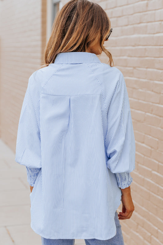 Striped Lantern Sleeve Collared Shirt  Shirts & Tops- Doll Fits