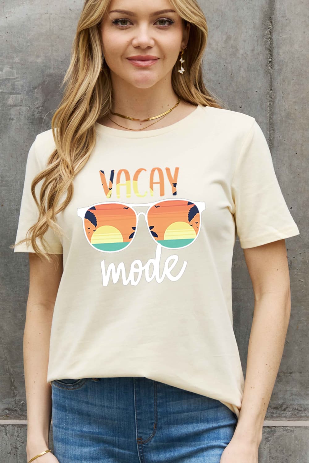 Simply Love Full Size VACAY MODE Graphic Cotton Tee  - Doll Fits