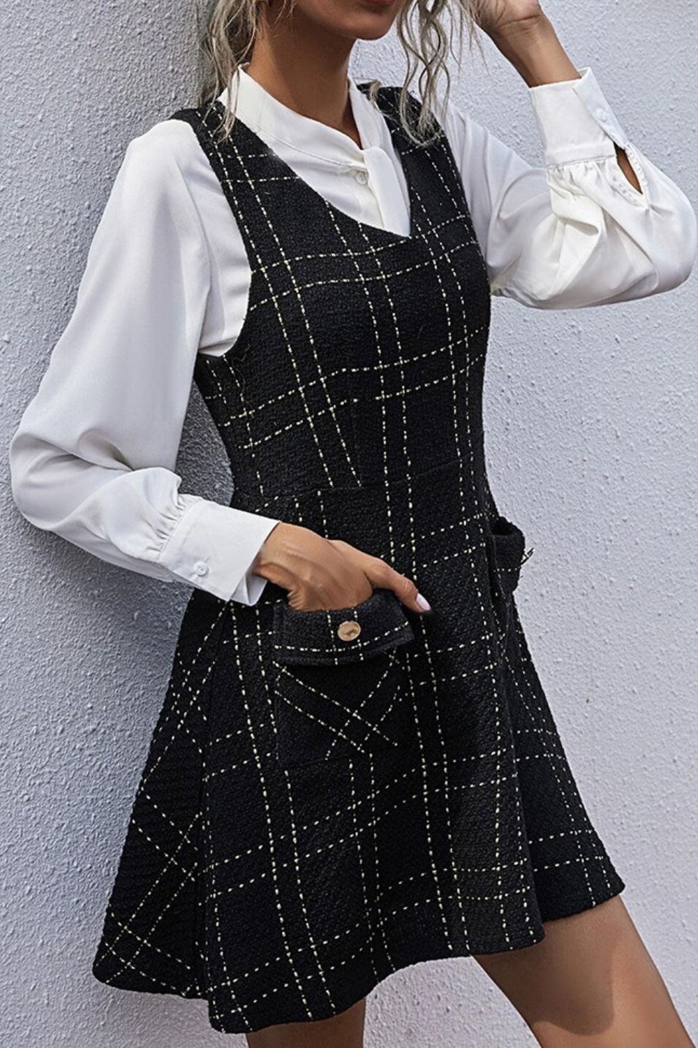 Printed V-Neck Sleeveless Dress with Pocket  Dresses- Doll Fits