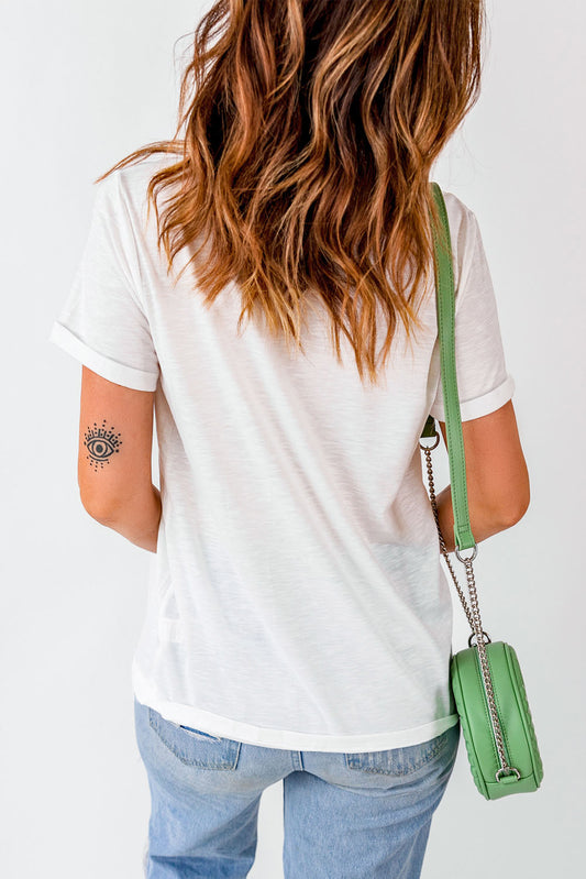 Slogan Graphic Cuffed Tee Round Neck Tee Shirt  Shirts & Tops- Doll Fits