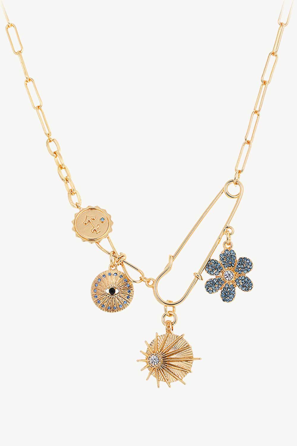 Rhinestone Flower Paperclip Chain Necklace  Necklaces- Doll Fits