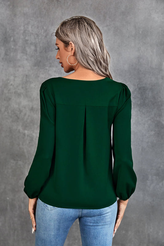 Pleated Detail Cutout Puff Sleeve Blouse  Shirts & Tops- Doll Fits