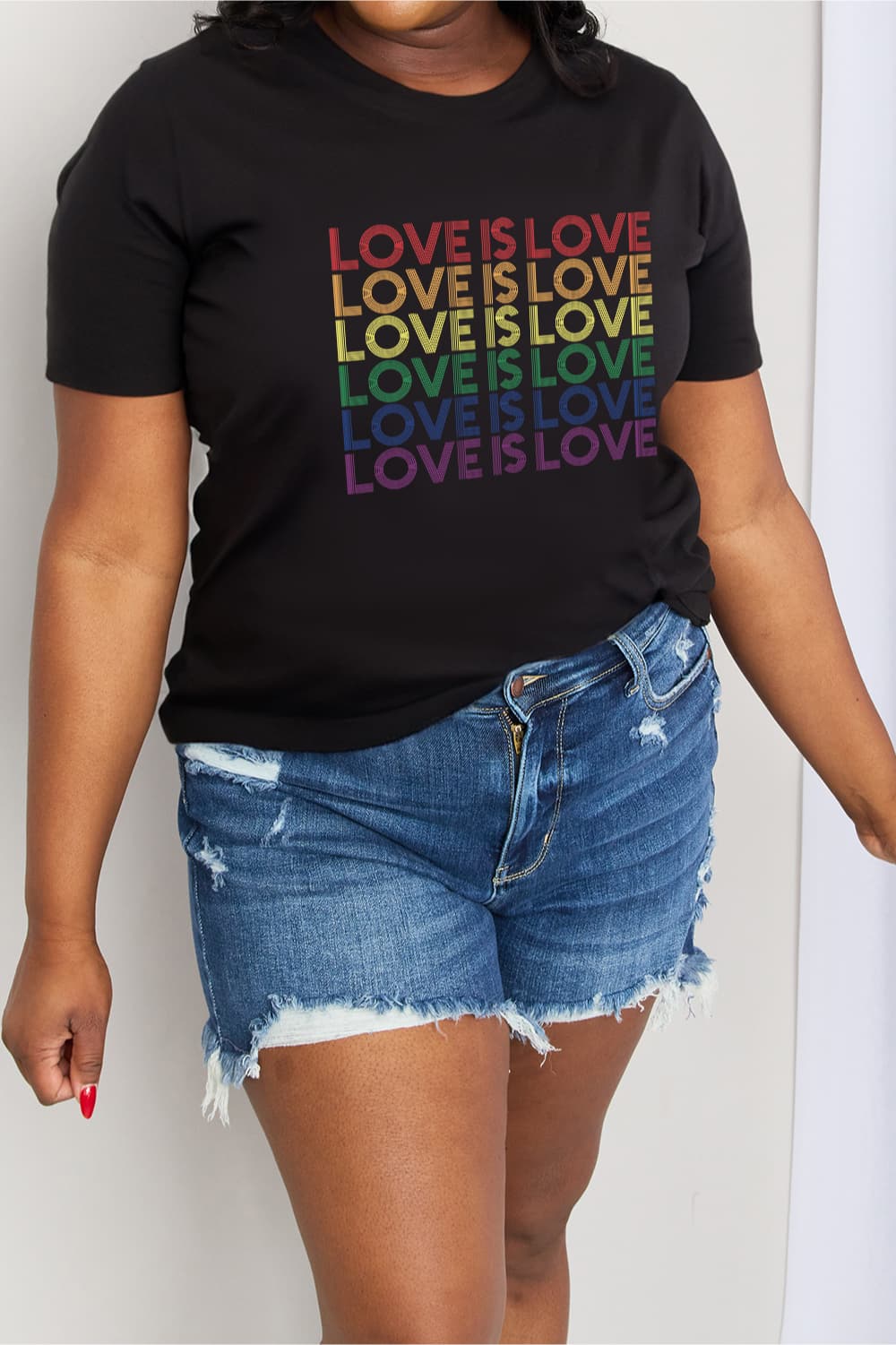 Simply Love Full Size LOVE IS LOVE Graphic Cotton Tee  Shirts & Tops- Doll Fits