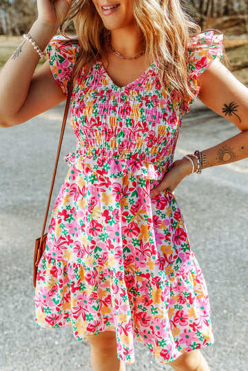 Floral Ruffle Trim Smocked Dress  Dresses- Doll Fits