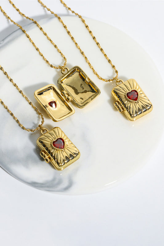 Heart Zircon Box Pendant Copper Necklace  Necklaces- Doll Fits