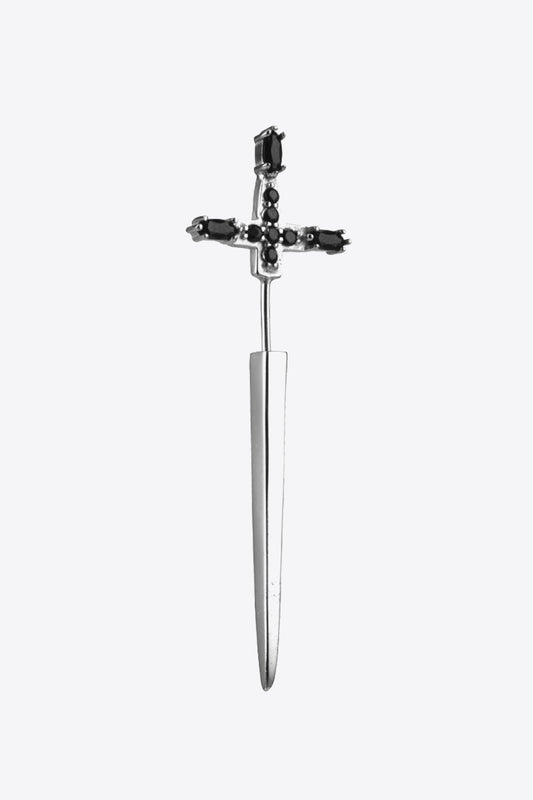 Zircon 925 Sterling Silver Sword Single Ear Jacket Earring  Earrings- Doll Fits