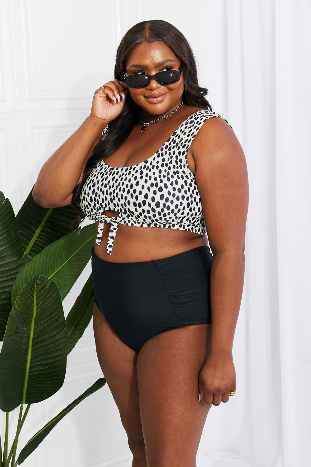 Marina West Swim Sanibel Crop Swim Top and Ruched Bottoms Set in Black  Swimwear- Doll Fits