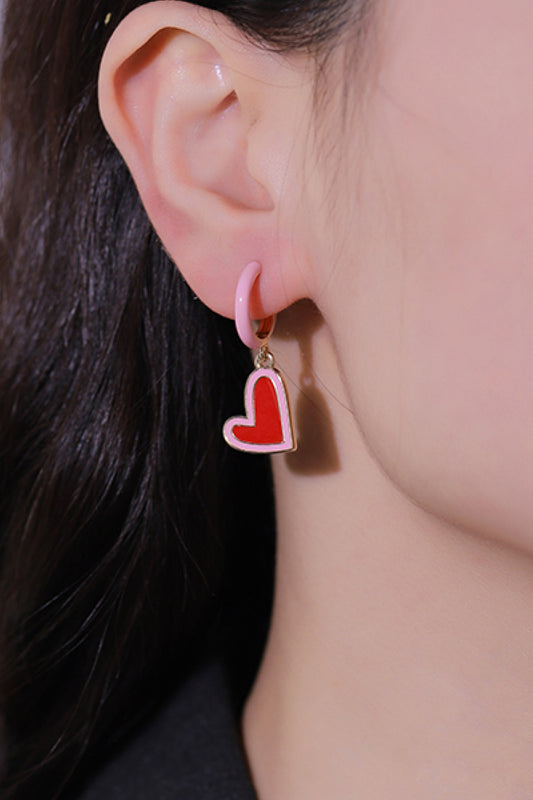Contrast Heart-Shaped Drop Earrings  Earrings- Doll Fits