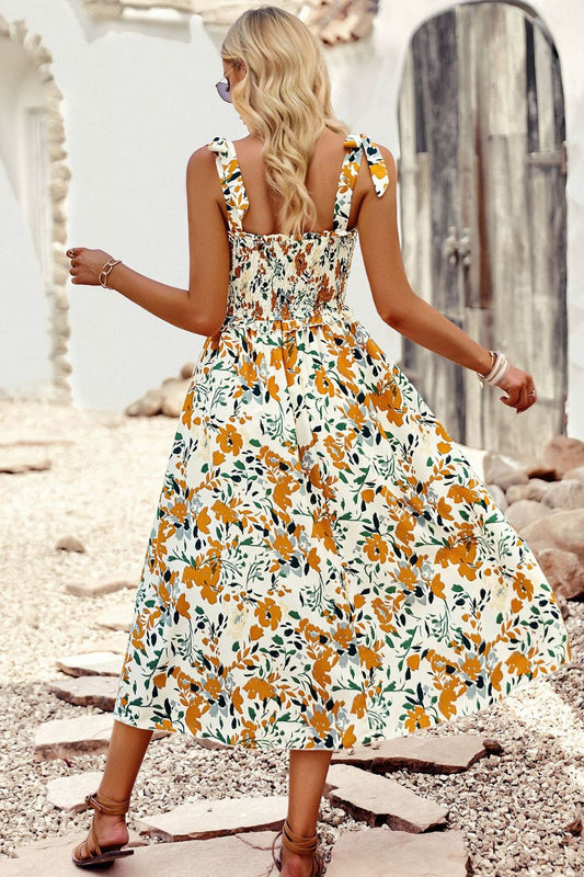 Printed Smocked Tie Shoulder Dress  Dresses- Doll Fits
