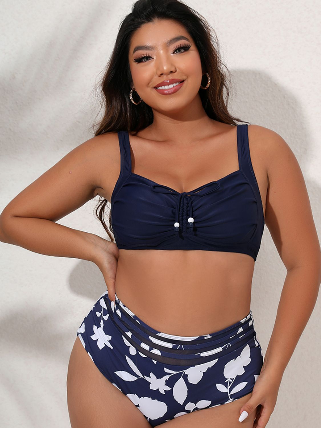 Plus Size Printed Gathered Detail Bikini Set  Swimwear- Doll Fits