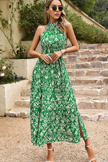 Printed Mock Neck Sleeveless Split Dress  Dresses- Doll Fits