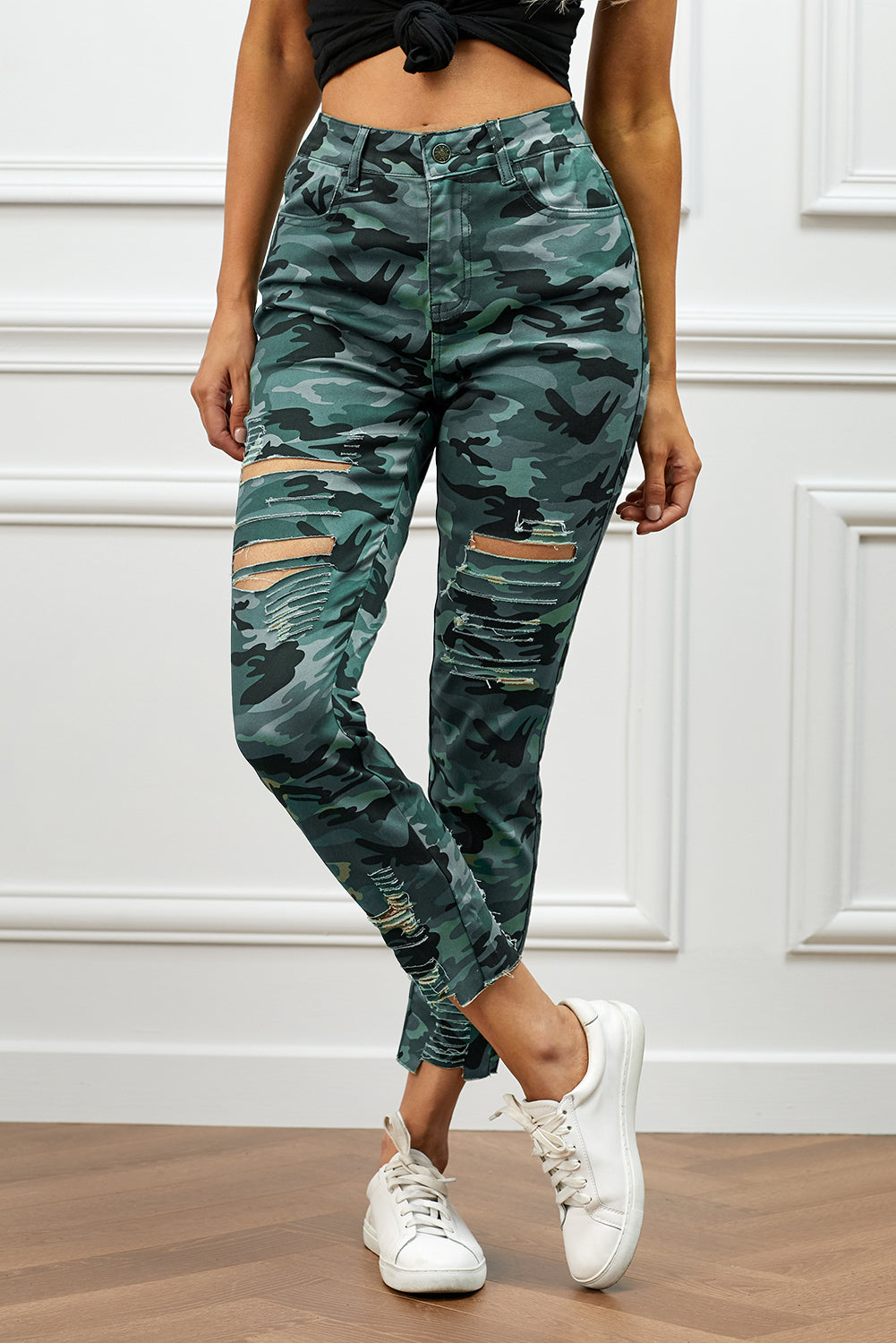 Finley Distressed Camouflage Jeans  Pants- Doll Fits