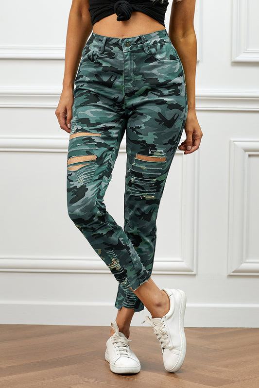 Finley Distressed Camouflage Jeans  Pants- Doll Fits
