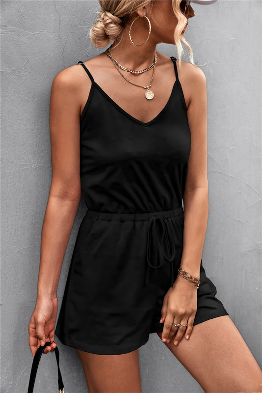 Spaghetti Strap V-Neck Pocket Romper  Jumpsuits & Rompers- Doll Fits