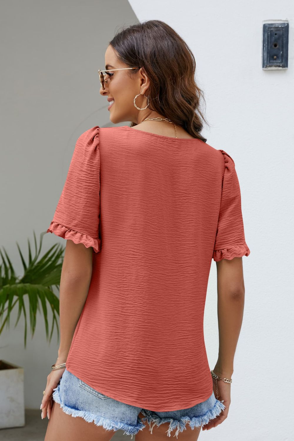 Frill Trim Puff Sleeve Square Neck Blouse  Shirts & Tops- Doll Fits
