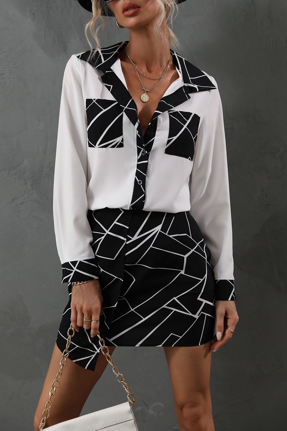 Printed Collared Neck Long Sleeve Shirt  - Doll Fits