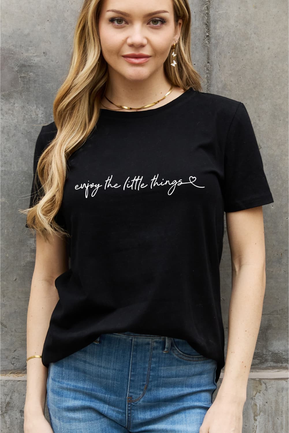 Simply Love Full Size ENJOY THE LITTLE THINGS Graphic Cotton Tee  Shirts & Tops- Doll Fits