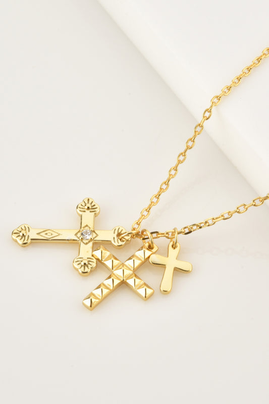 Inlaid Zircon Cross Pendant 925 Sterling Silver Necklace  Necklaces- Doll Fits