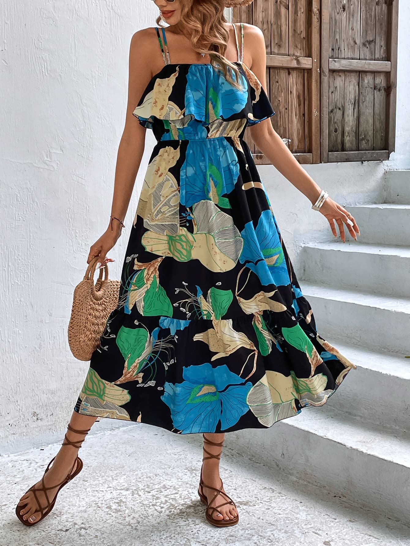 Floral Double-Strap Ruffle Hem Dress  Dresses- Doll Fits
