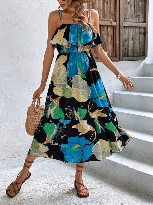 Floral Double-Strap Ruffle Hem Dress  Dresses- Doll Fits