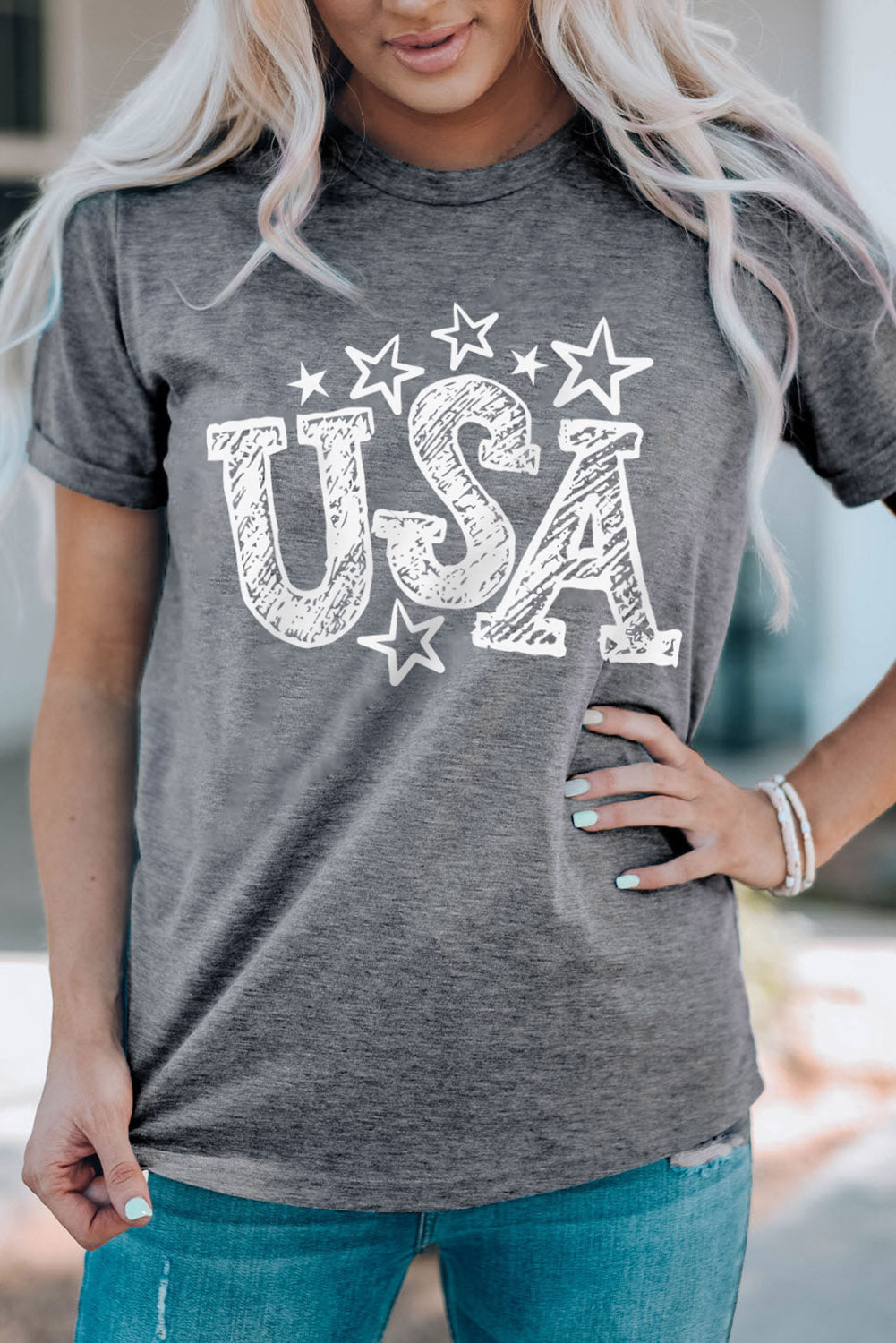 USA Star Graphic Round Neck Tee  Shirts & Tops- Doll Fits