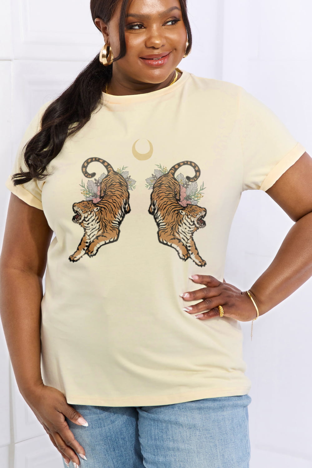 Simply Love Full Size Tiger Graphic Cotton Tee  - Doll Fits