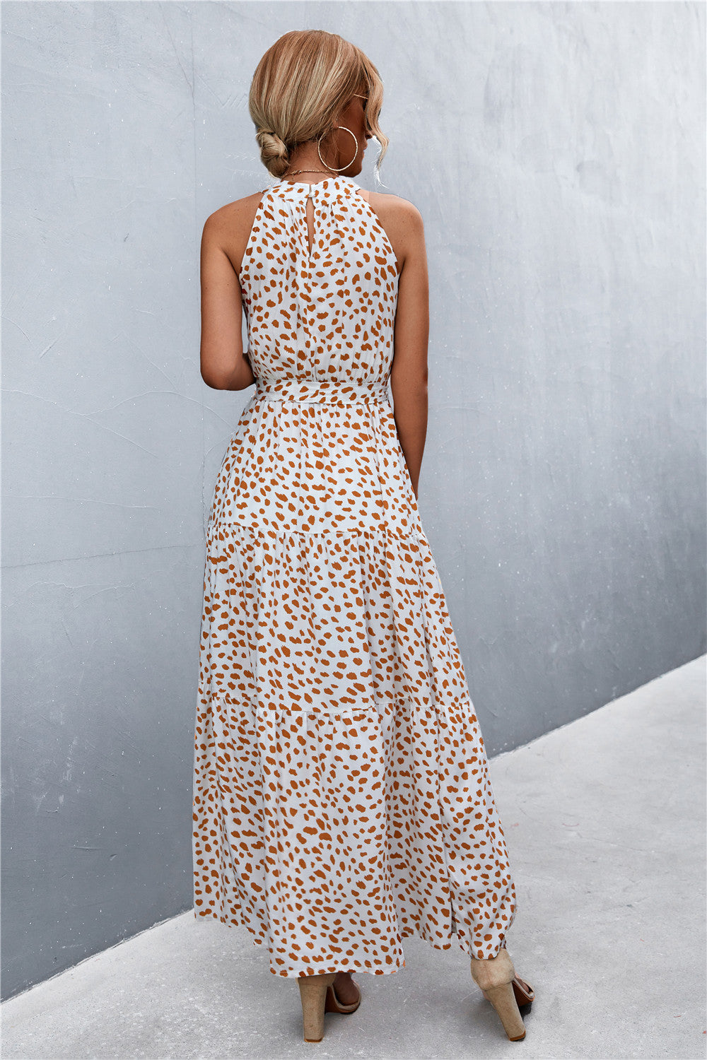 Printed Sleeveless Tie Waist Maxi Dress  Dresses- Doll Fits