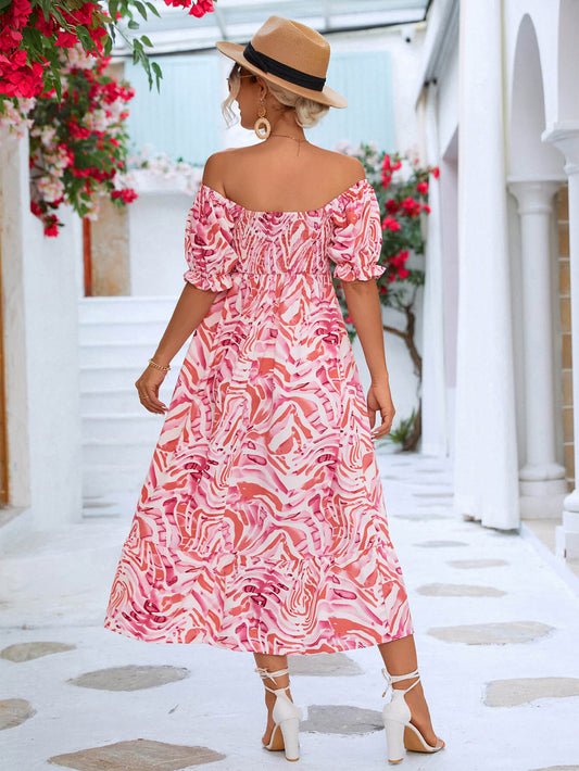 Floral Smocked Flounce Sleeve Midi Dress  Dresses- Doll Fits