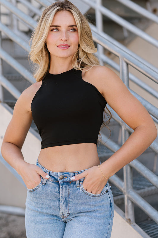 Cropped Round Neck Sleeveless Tank Top  - Doll Fits